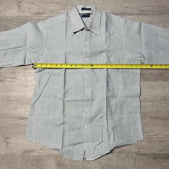 Vintage GANT Button Down Shirt Mens 16-34 Green White Stripes Long Sleeve - Picture 5 of 7